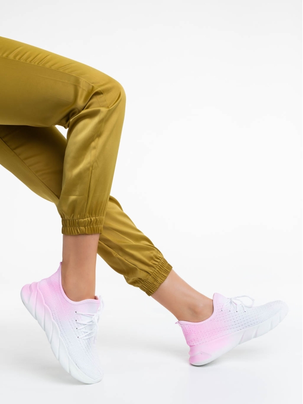 Lienna fehér és rózsaszín női sportcipő textil anyagból, 4 - Kalapod.hu