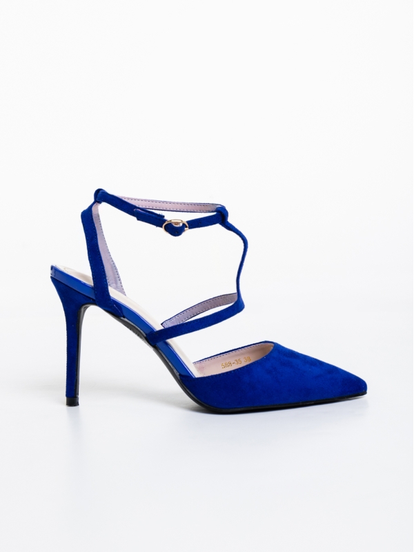 Caramela kék női magassarkú cipő textil anyagból, 5 - Kalapod.hu
