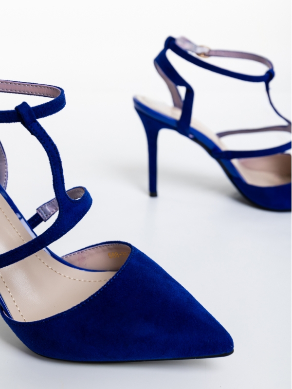 Caramela kék női magassarkú cipő textil anyagból, 6 - Kalapod.hu