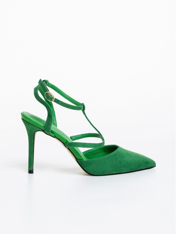 Caramela zöld női magassarkú cipő textil anyagból, 5 - Kalapod.hu