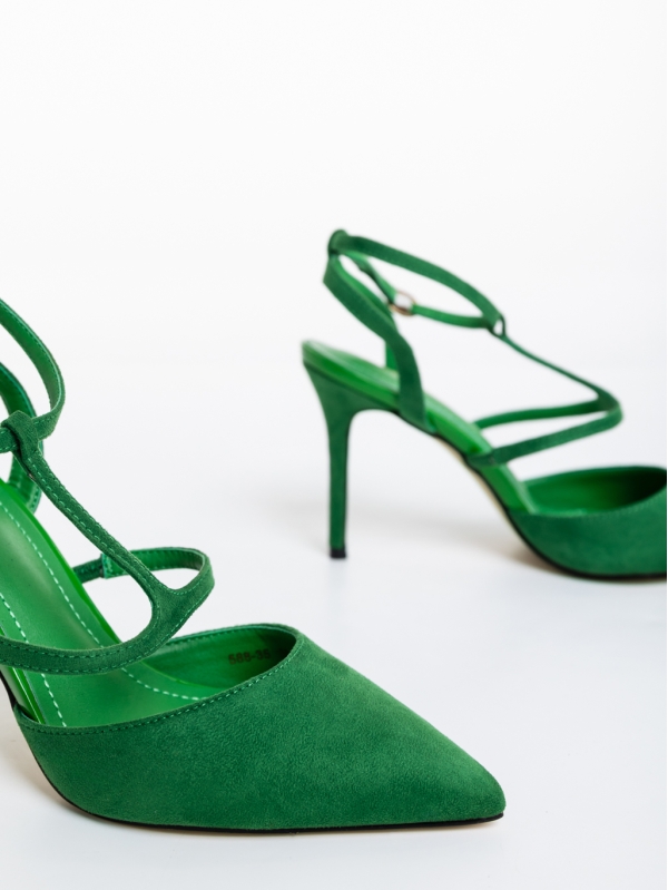Caramela zöld női magassarkú cipő textil anyagból, 6 - Kalapod.hu