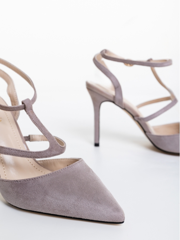 Caramela szürke női magassarkú cipő textil anyagból, 6 - Kalapod.hu