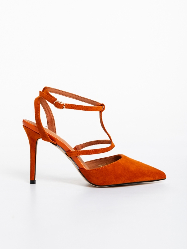 Caramela sötét narancssárga női magassarkú cipő textil anyagból, 5 - Kalapod.hu