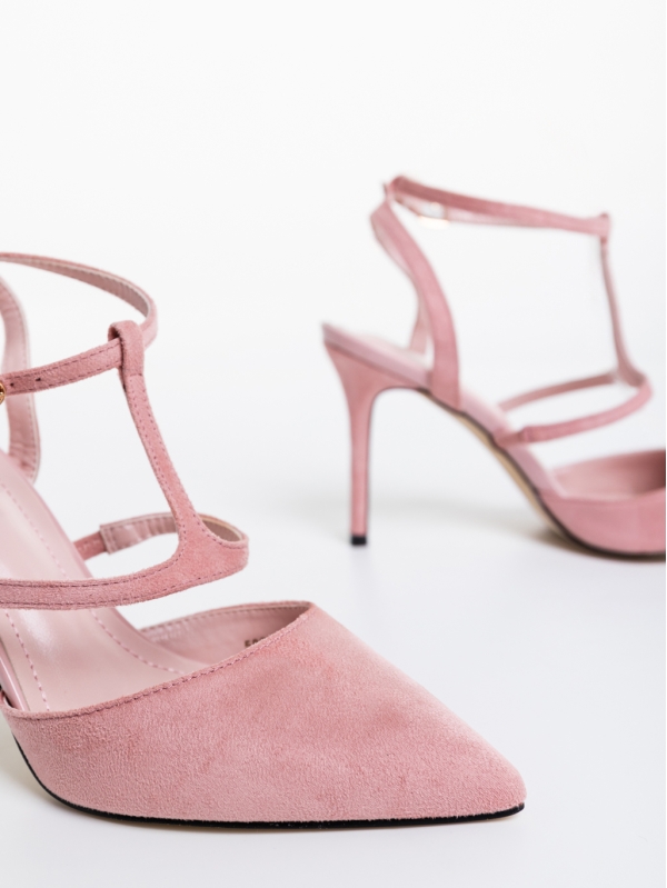 Caramela rózsaszín női magassarkú cipő textil anyagból, 6 - Kalapod.hu