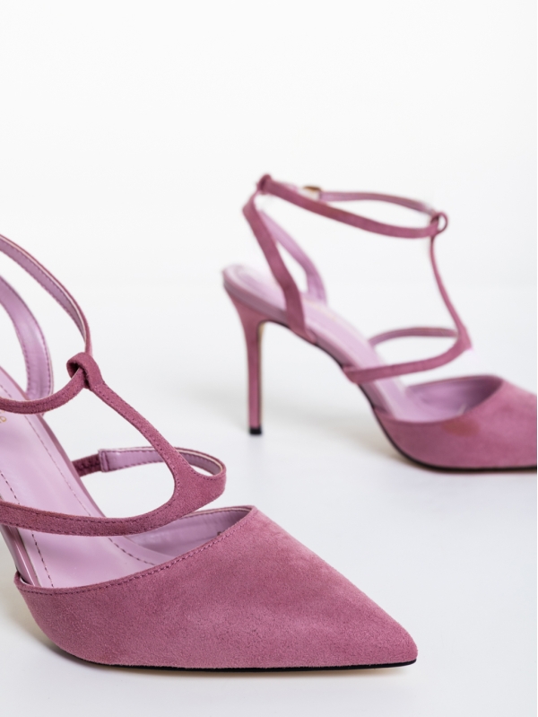 Caramela világos lila női magassarkú cipő textil anyagból, 6 - Kalapod.hu