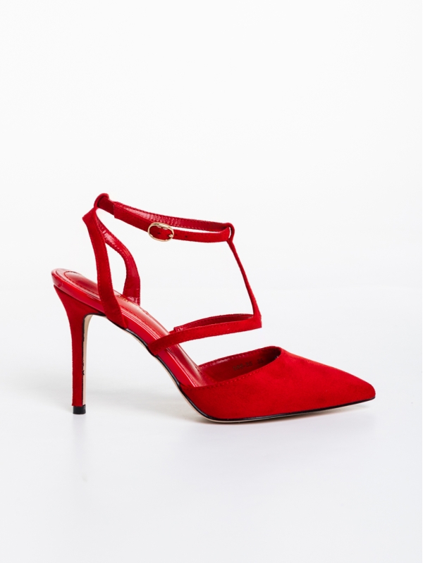 Caramela piros női magassarkú cipő textil anyagból, 5 - Kalapod.hu