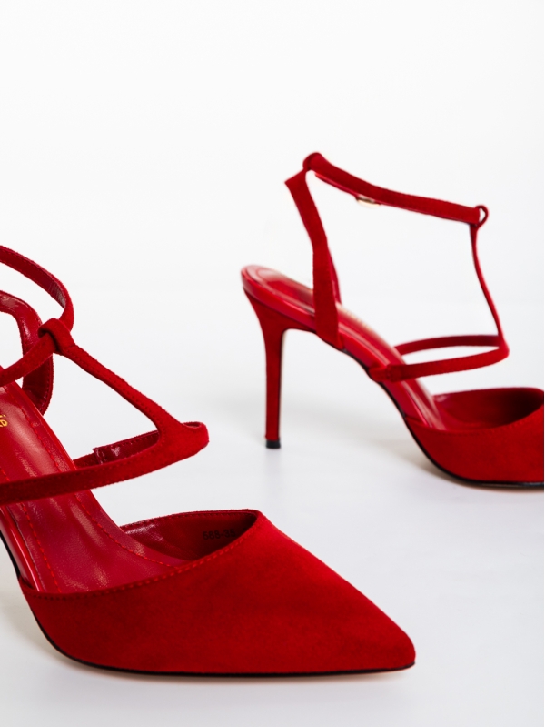 Caramela piros női magassarkú cipő textil anyagból, 6 - Kalapod.hu
