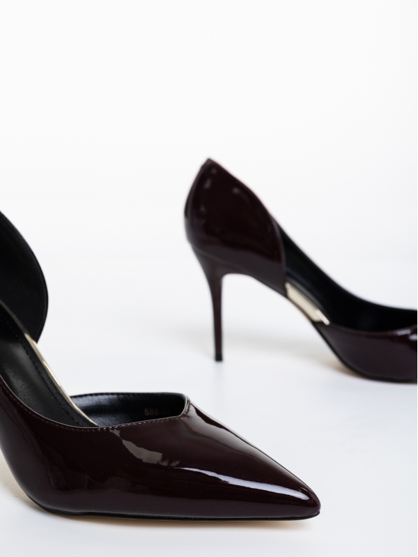 Sholdi gránátszínű női magassarkú cipő lakkozott ökológiai bőrből, 6 - Kalapod.hu