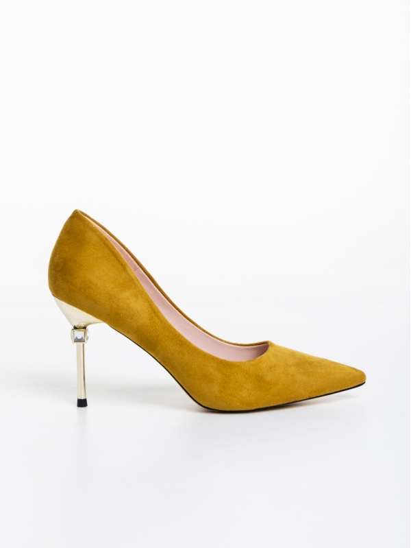 Blanche sötét sárga női magassarkú cipő textil anyagból, 5 - Kalapod.hu