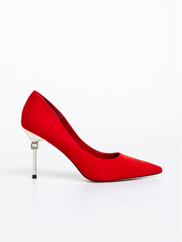 Blanche piros női magassarkú cipő textil anyagból, 5 - Kalapod.hu