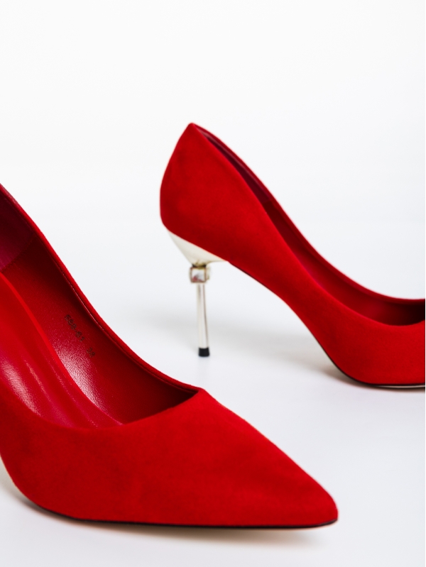 Blanche piros női magassarkú cipő textil anyagból, 6 - Kalapod.hu