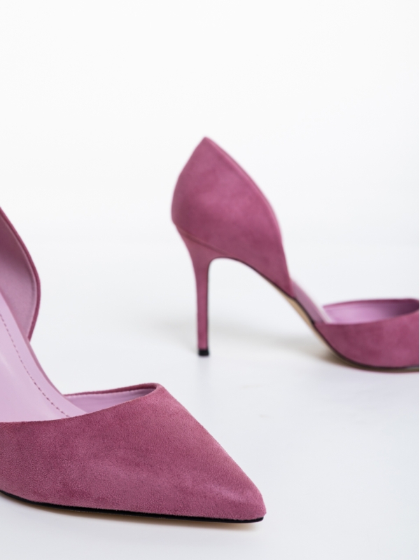 Gloriette lila női magassarkú cipő textil anyagból, 6 - Kalapod.hu