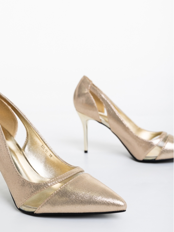 Lonyn aranyszínű női cipő textil anyagból, 6 - Kalapod.hu