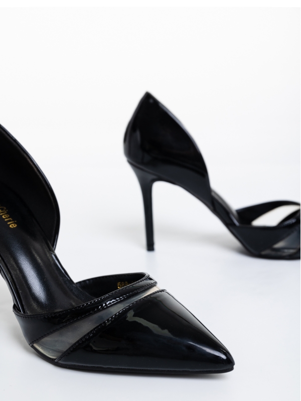 Szintia fekete női magassarkú cipő lakkozott ökológiai bőrből, 6 - Kalapod.hu