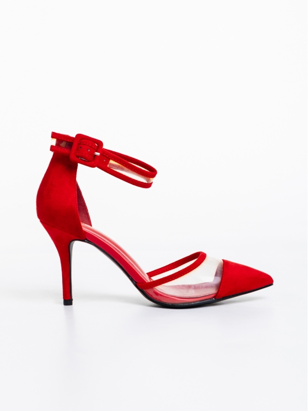 Floriette piros női magassarkú cipő textil anyagból, 5 - Kalapod.hu