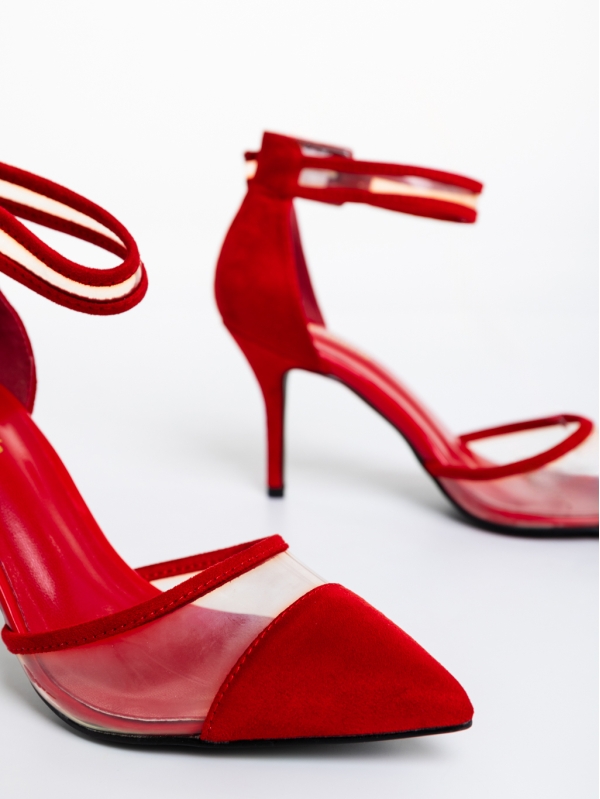 Floriette piros női magassarkú cipő textil anyagból, 6 - Kalapod.hu
