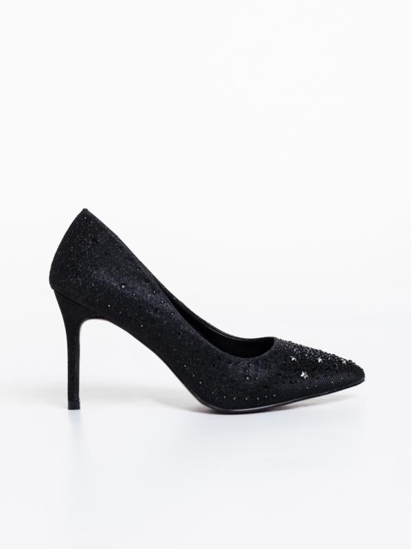 Lycia fekete női magassarkú cipő textil anyagból, 5 - Kalapod.hu
