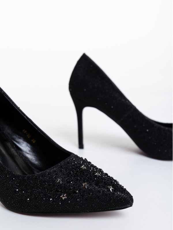 Lycia fekete női magassarkú cipő textil anyagból, 6 - Kalapod.hu