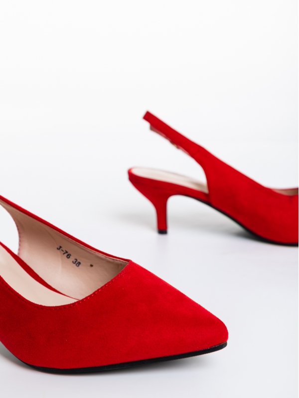 Valbona piros női magassarkú cipő textil anyagból, 6 - Kalapod.hu