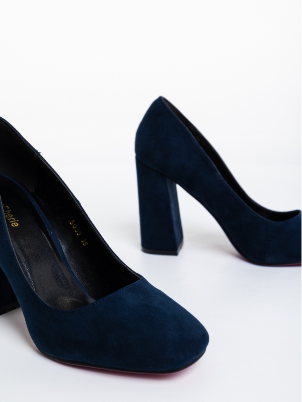 Orlina sötétkék női magassarkú cipő textil anyagból, 6 - Kalapod.hu
