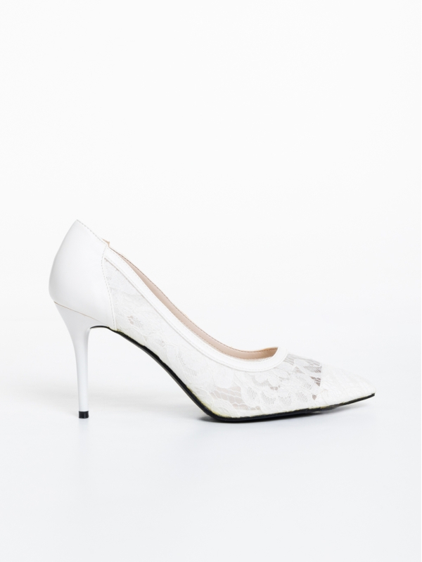 Riam fehér női magassarkú cipő textil anyagból, 5 - Kalapod.hu