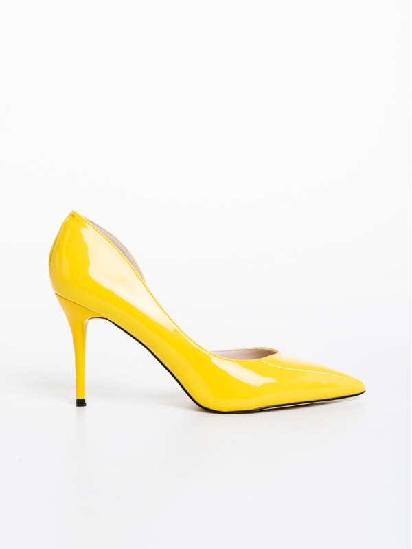 Sholdi sárga női magassarkú cipő lakkozott ökológiai bőrből, 5 - Kalapod.hu