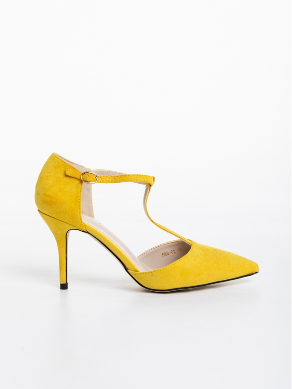 Giuls sárga női magassarkú cipő textil anyagból, 5 - Kalapod.hu