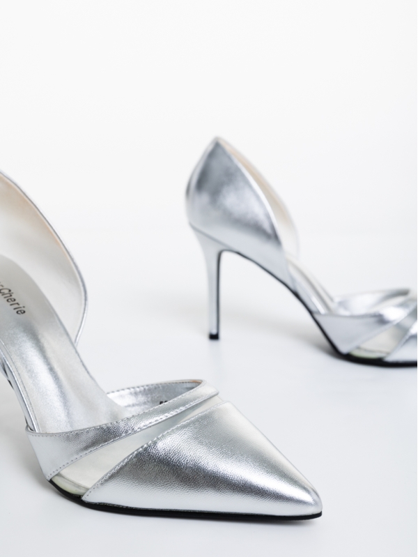 Szintia ezüstszínű női magassarkú cipő ökológiai bőrből, 6 - Kalapod.hu