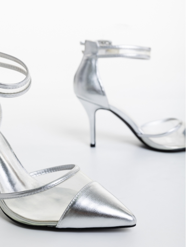 Floriette ezüstszínű női magassarkú cipő textil anyagból, 6 - Kalapod.hu