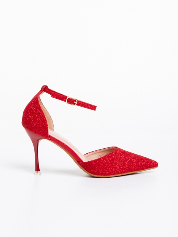 Suzie piros női magassarkú cipő textil anyagból, 5 - Kalapod.hu