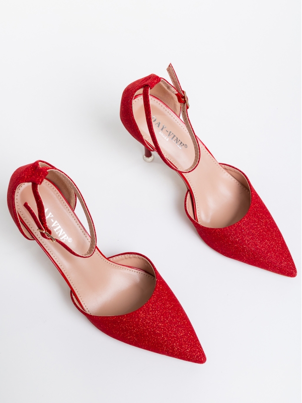 Suzie piros női magassarkú cipő textil anyagból, 6 - Kalapod.hu