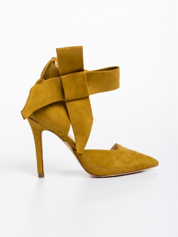 Tanicha sárga női magassarkú cipő textil anyagból, 5 - Kalapod.hu