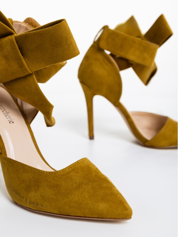 Tanicha sárga női magassarkú cipő textil anyagból, 6 - Kalapod.hu
