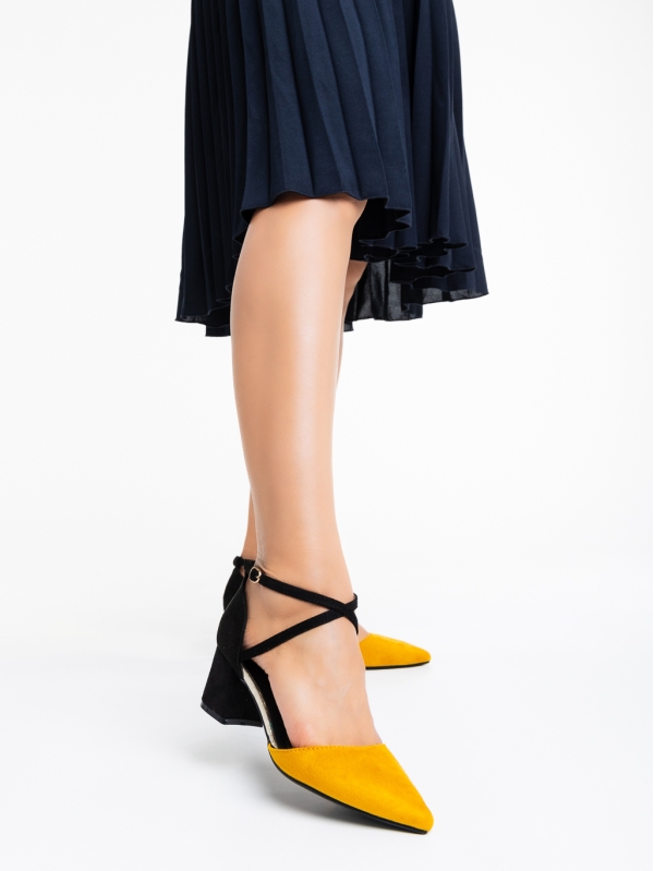 Sisley sárga női magassarkú cipő textil anyagból, 2 - Kalapod.hu