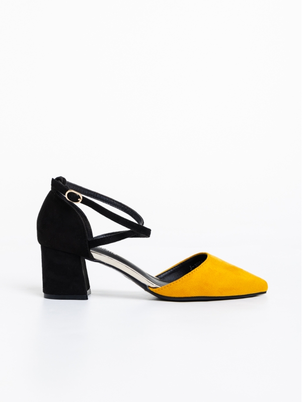 Sisley sárga női magassarkú cipő textil anyagból, 5 - Kalapod.hu