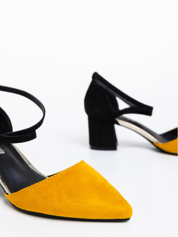 Sisley sárga női magassarkú cipő textil anyagból, 6 - Kalapod.hu