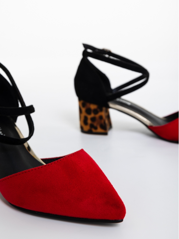 Sisley piros női magassarkú cipő textil anyagból, 6 - Kalapod.hu
