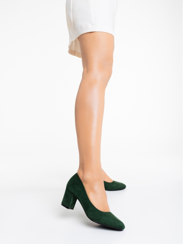 Domenica zöld női magassarkú cipő textil anyagból, 2 - Kalapod.hu