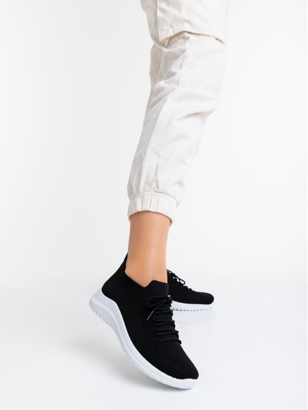 Therese fekete fehér női sportcipő textil anyagból, 2 - Kalapod.hu