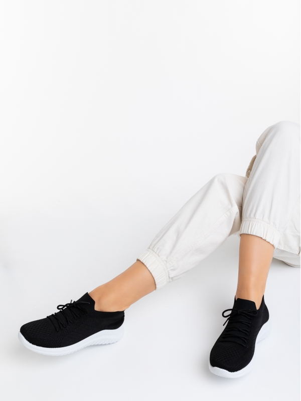 Therese fekete fehér női sportcipő textil anyagból, 4 - Kalapod.hu