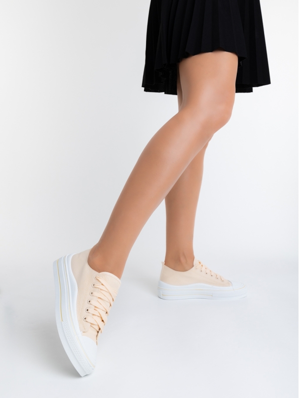 Leony bézs női tornacipő, textil anyagból készült, 5 - Kalapod.hu