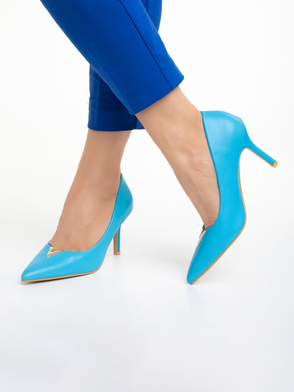 Laurissa kék női cipő sarokkal, műbőrből készült, 2 - Kalapod.hu