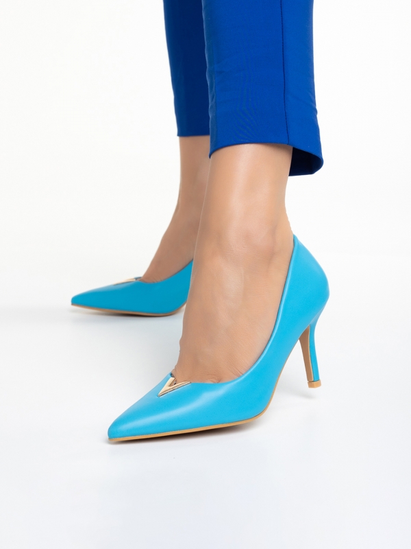 Laurissa kék női cipő sarokkal, műbőrből készült, 3 - Kalapod.hu