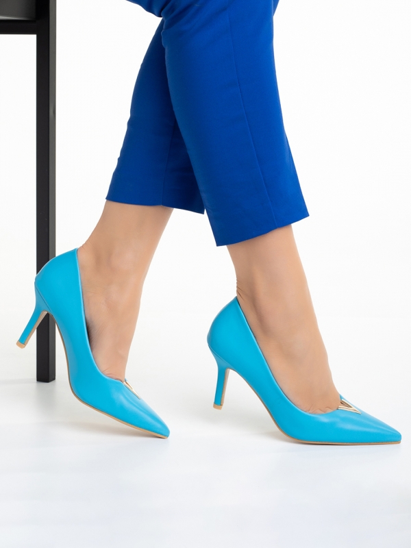 Laurissa kék női cipő sarokkal, műbőrből készült, 4 - Kalapod.hu