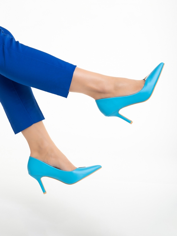 Laurissa kék női cipő sarokkal, műbőrből készült, 5 - Kalapod.hu