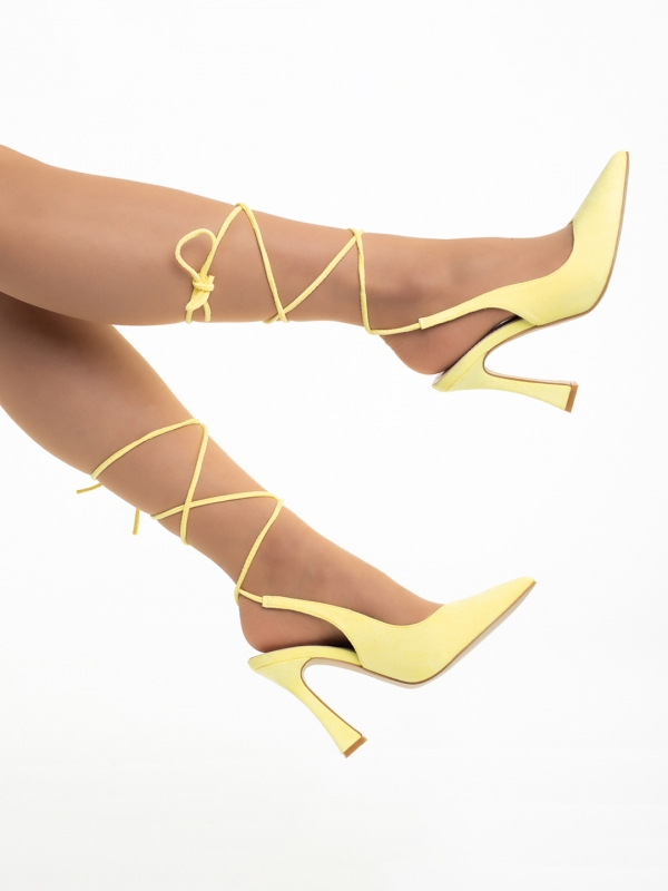 Raya sárga női cipő sarokkal, textil anyagból készült, 6 - Kalapod.hu