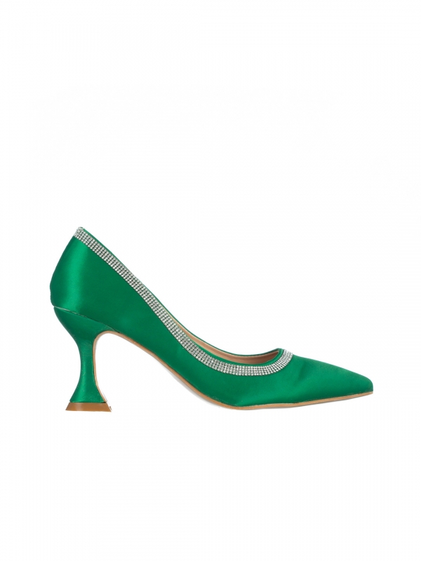 Tanica zöld női cipő sarokkal, textil anyagból készült, 7 - Kalapod.hu