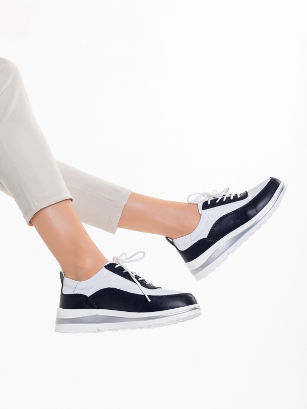 Lessie fehér és kék alkalmi női cipő, természetes bőrből készült, 3 - Kalapod.hu
