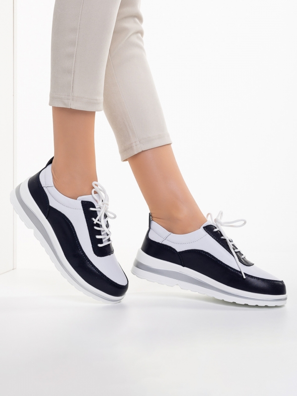 Lessie fehér és kék alkalmi női cipő, természetes bőrből készült, 4 - Kalapod.hu