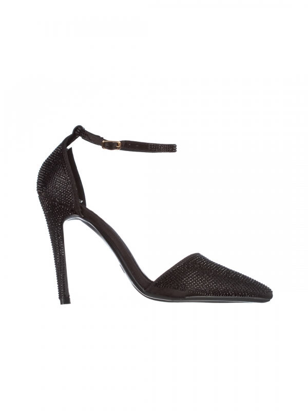 Olamide fekete női cipő sarokkal, textil anyagból készült, 6 - Kalapod.hu